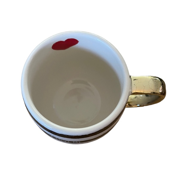 Earthenware Black & White Stripe "I Love Me" Mug with Heart Inside, Gold Handle - Picture 7 of 9